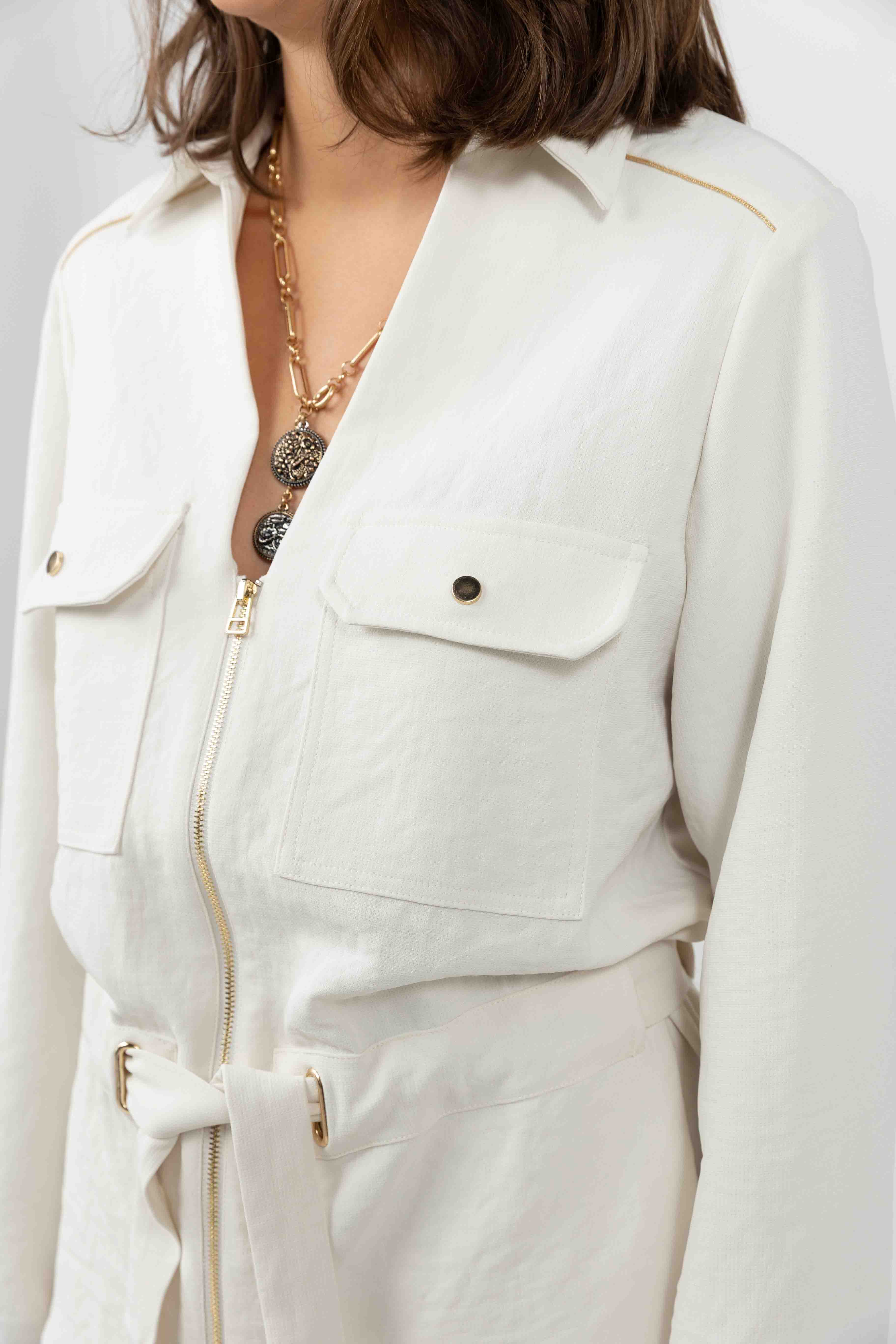 Veste écru chic ceinturée - Image 2
