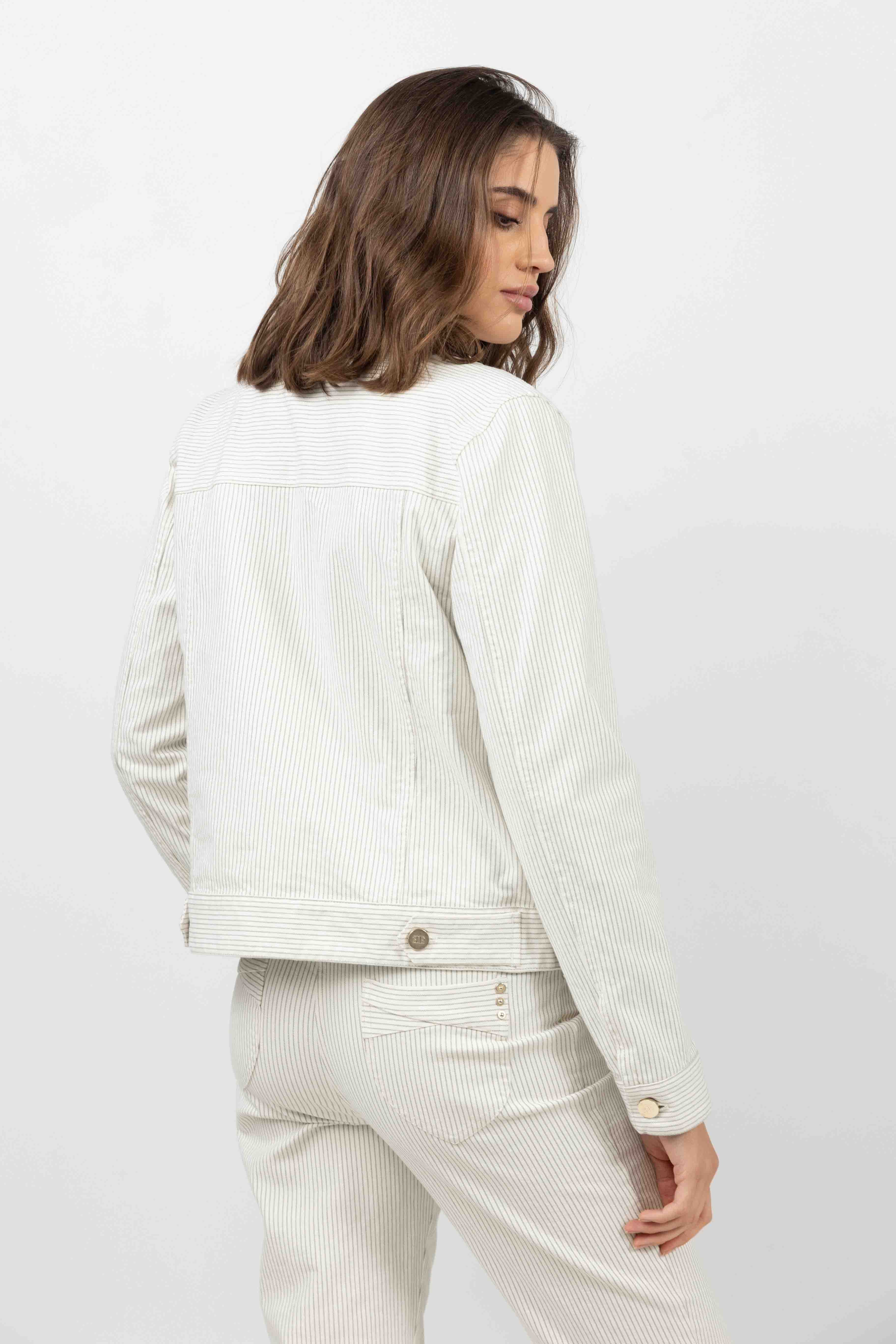 Veste en jean écru rayé kaki - Image 5
