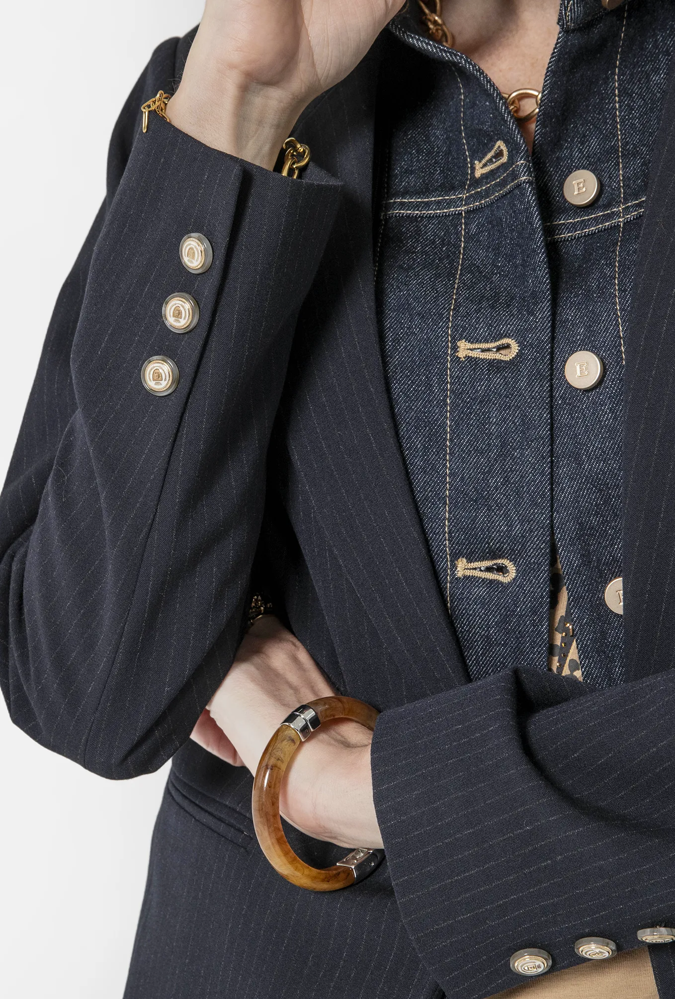 Veste rayée bi-matières navy - Image 2