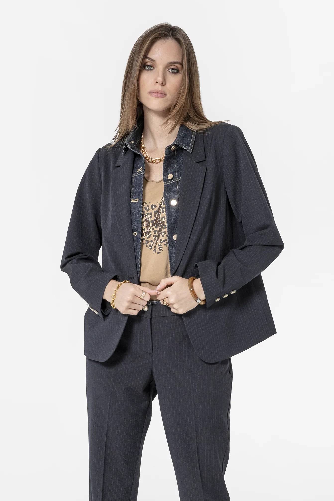 Veste rayée bi-matières navy - Image 3