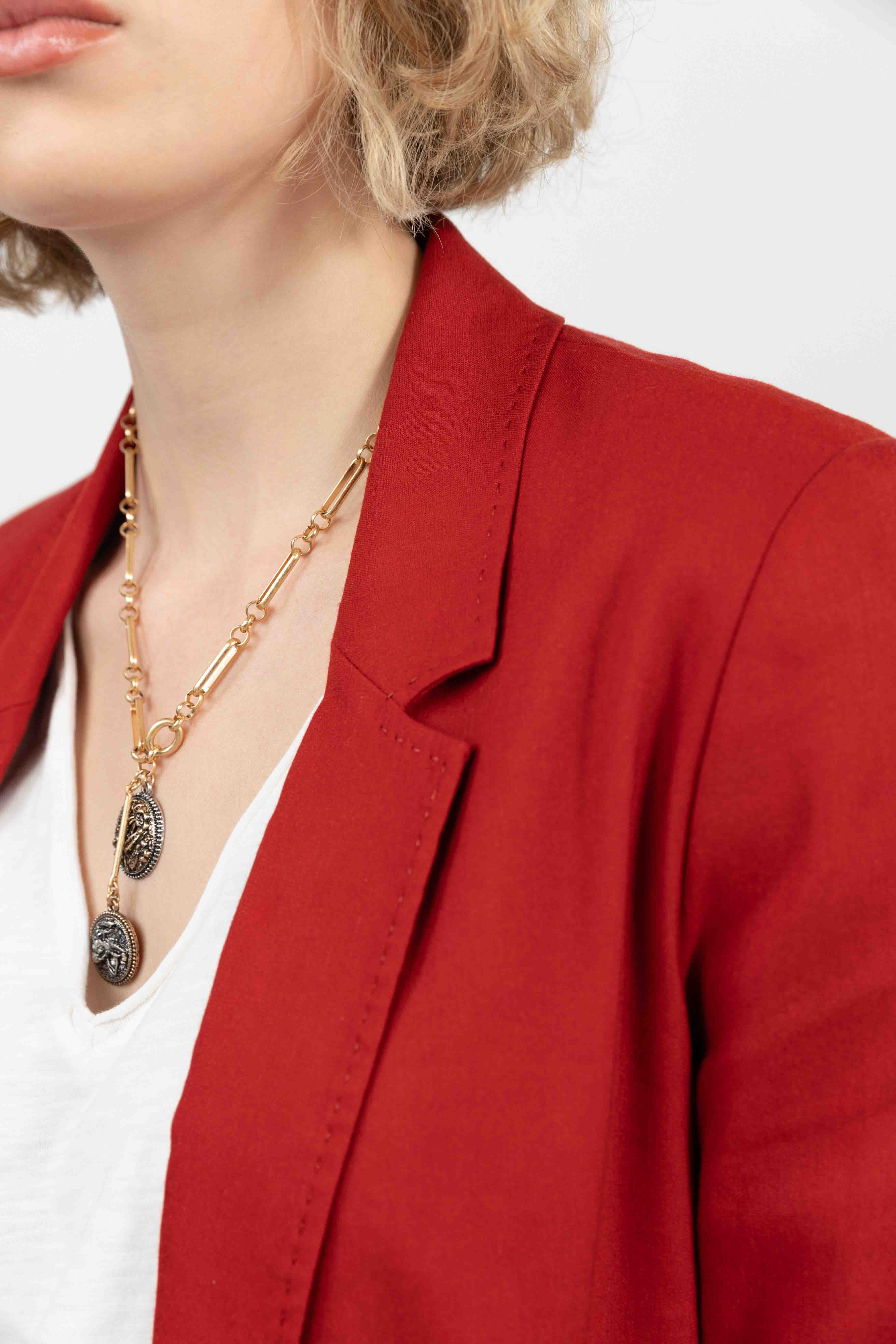 Veste rouge lin chic estivale - Image 3