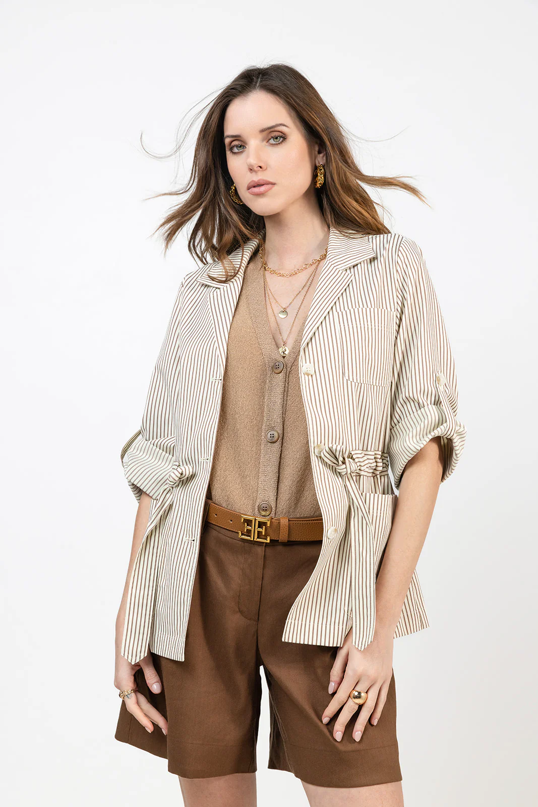 Veste saharienne rayée écru choco - Image 3