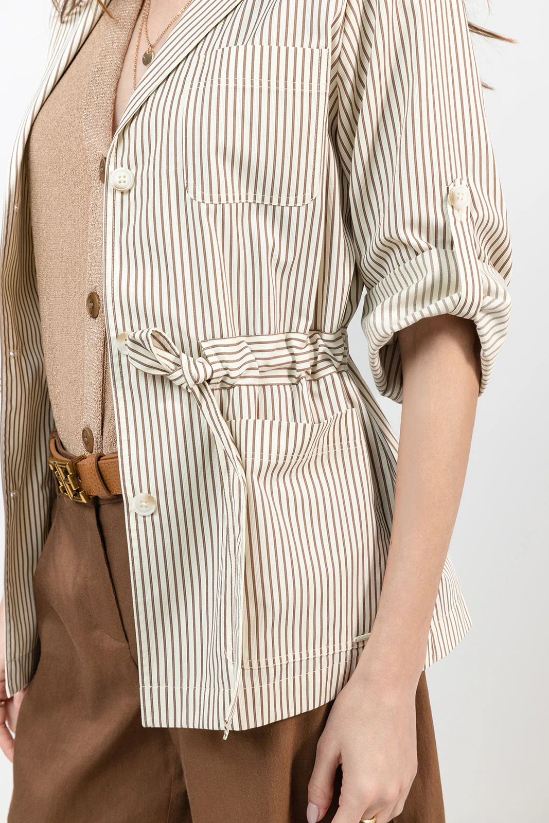 Veste saharienne rayée écru choco - Image 4