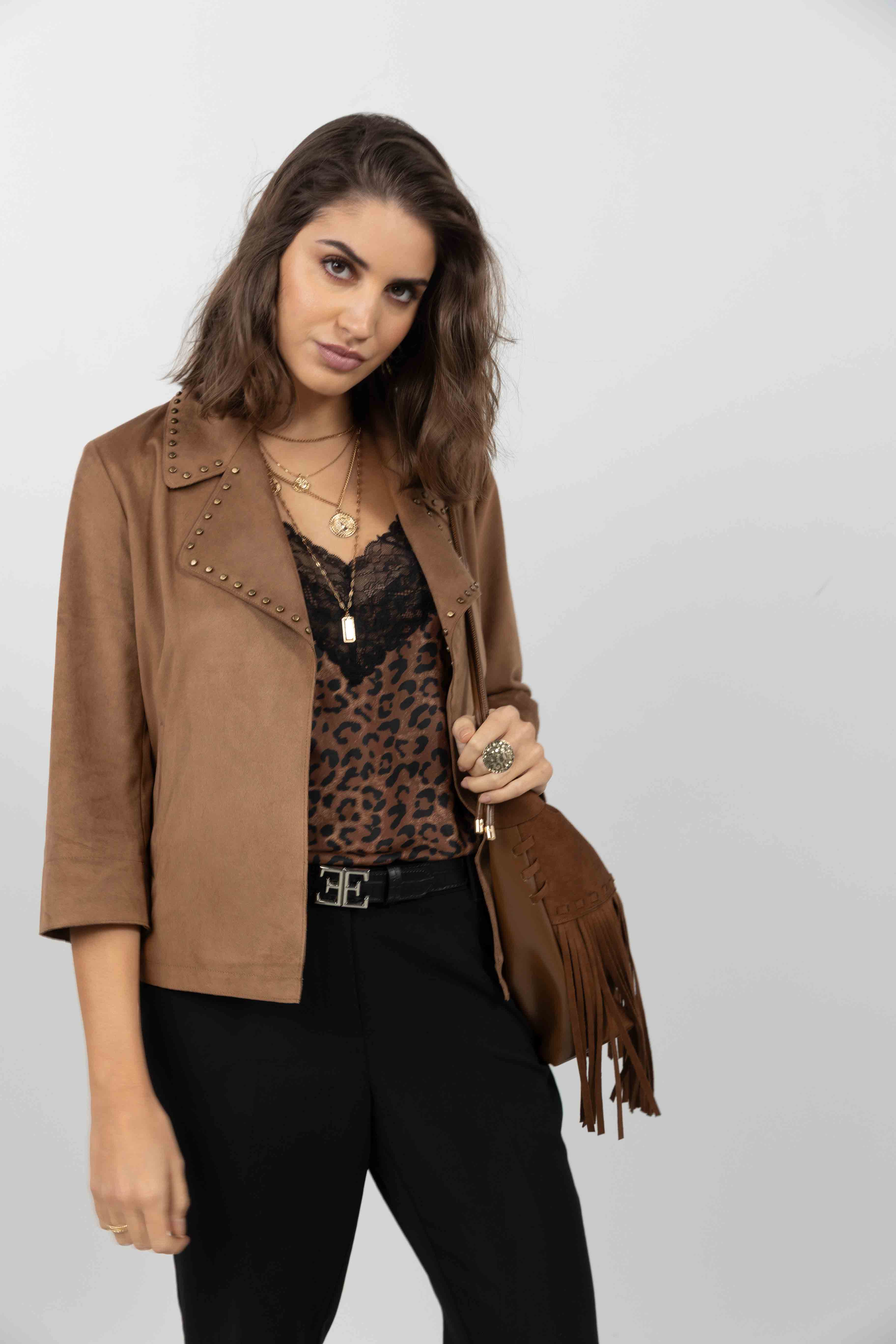 Veste suédine marron rock chic - Image 3