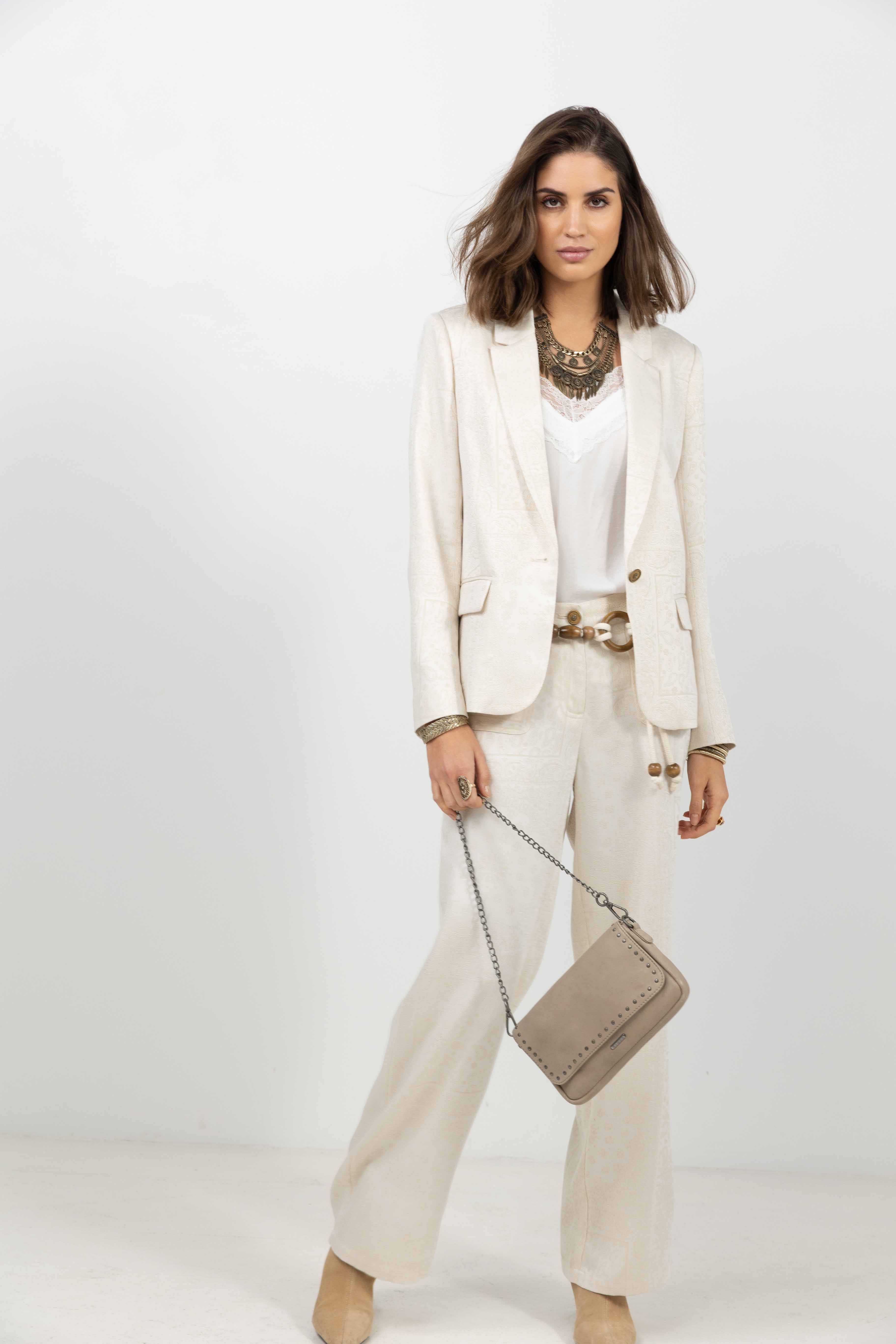 Veste tailleur jacquard écru beige - Image 4
